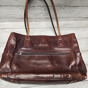VTG FOSSIL Reissue Whiskey Brown/Cognac Leather Handbag Tote👜 Laptop Bag